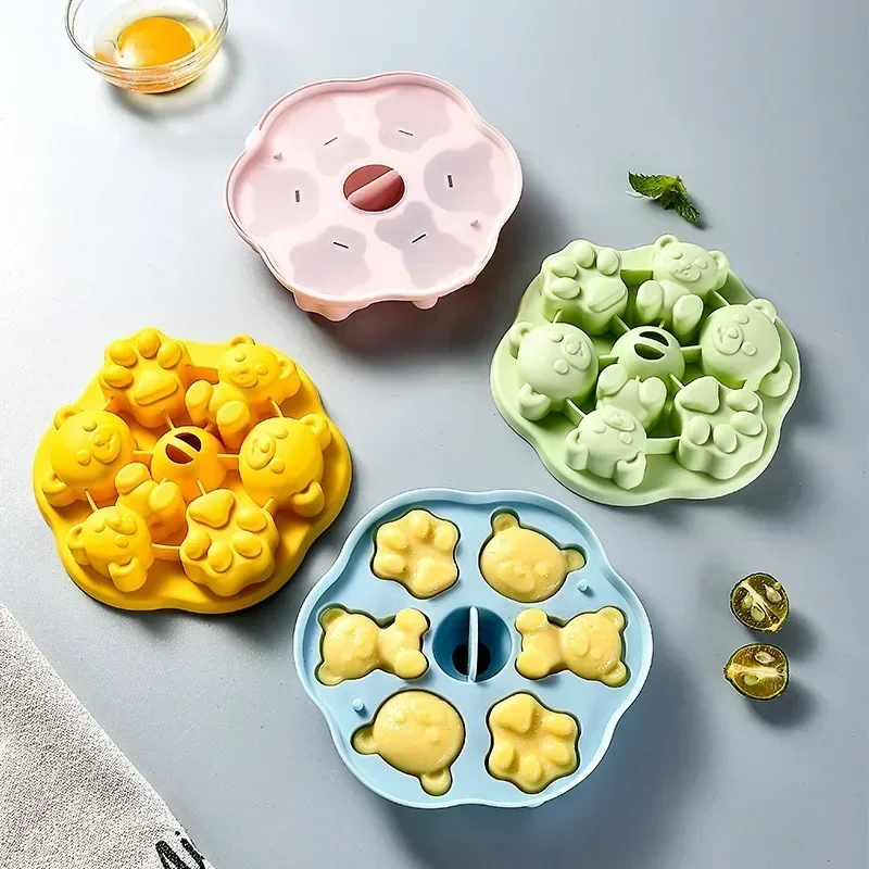 Silicone Covered Bear Ice Cream Jelly Mold for Baby Food Steamed Cake Silicone Mold Jelly Milk Jelly Ice Cube Mold