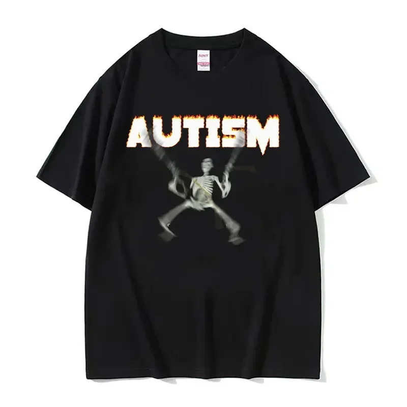 Autism Comic Skeleton Meme Pattern T-shirt Ladies Fashion Gothic Vintage T-shirt O-neck Extra Large Short Sleeve T-shirt Unisex