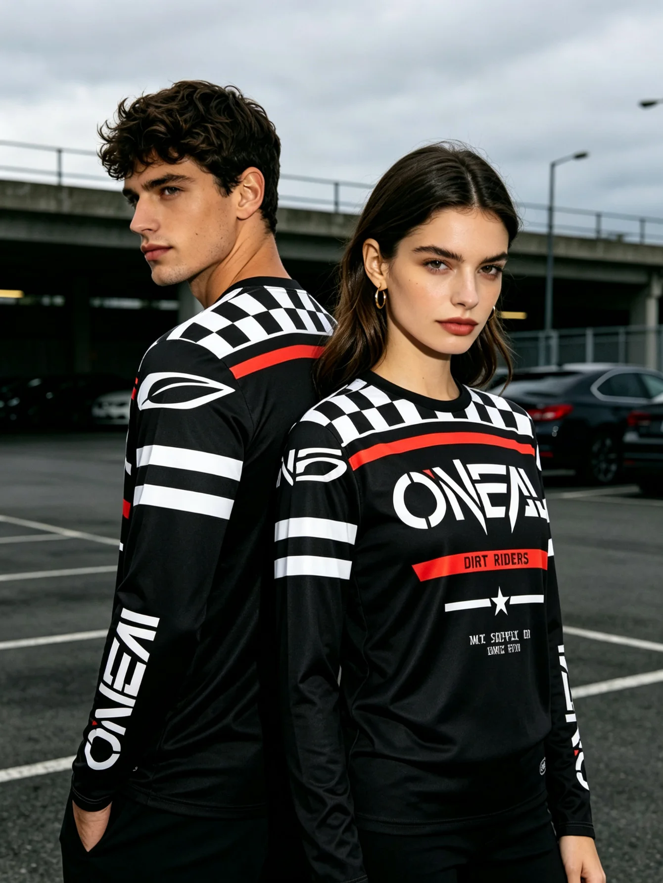 Motocross Y2K Long Sleeve Jersey Black White Red Checkered Men Women Unisex Plus Size Standard Size Racing Streetwear Top