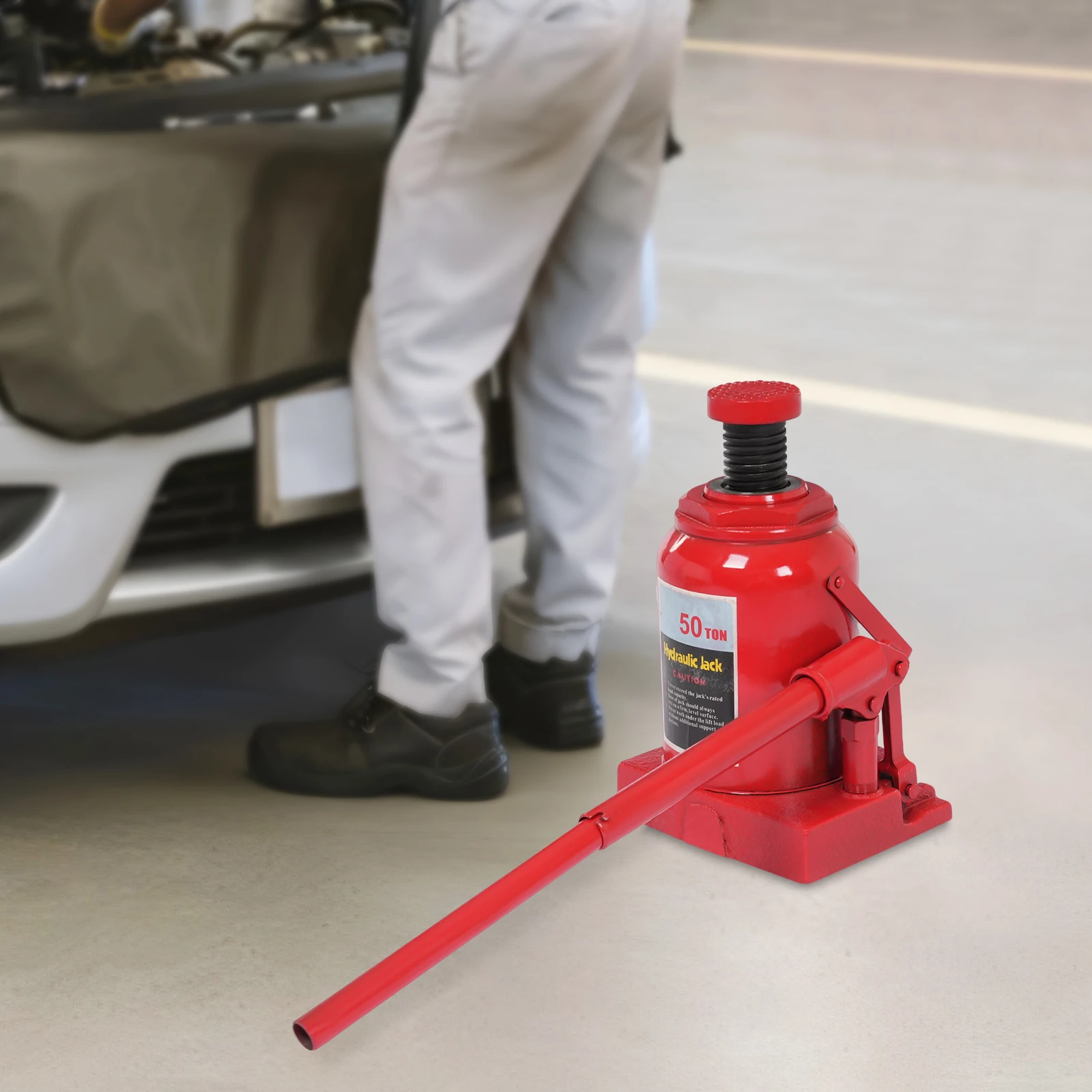 Gato de botella hidráulico 30T, perfil bajo, acero de aleación, altura de elevación de 17,32 pulgadas, válvula de seguridad, portátil