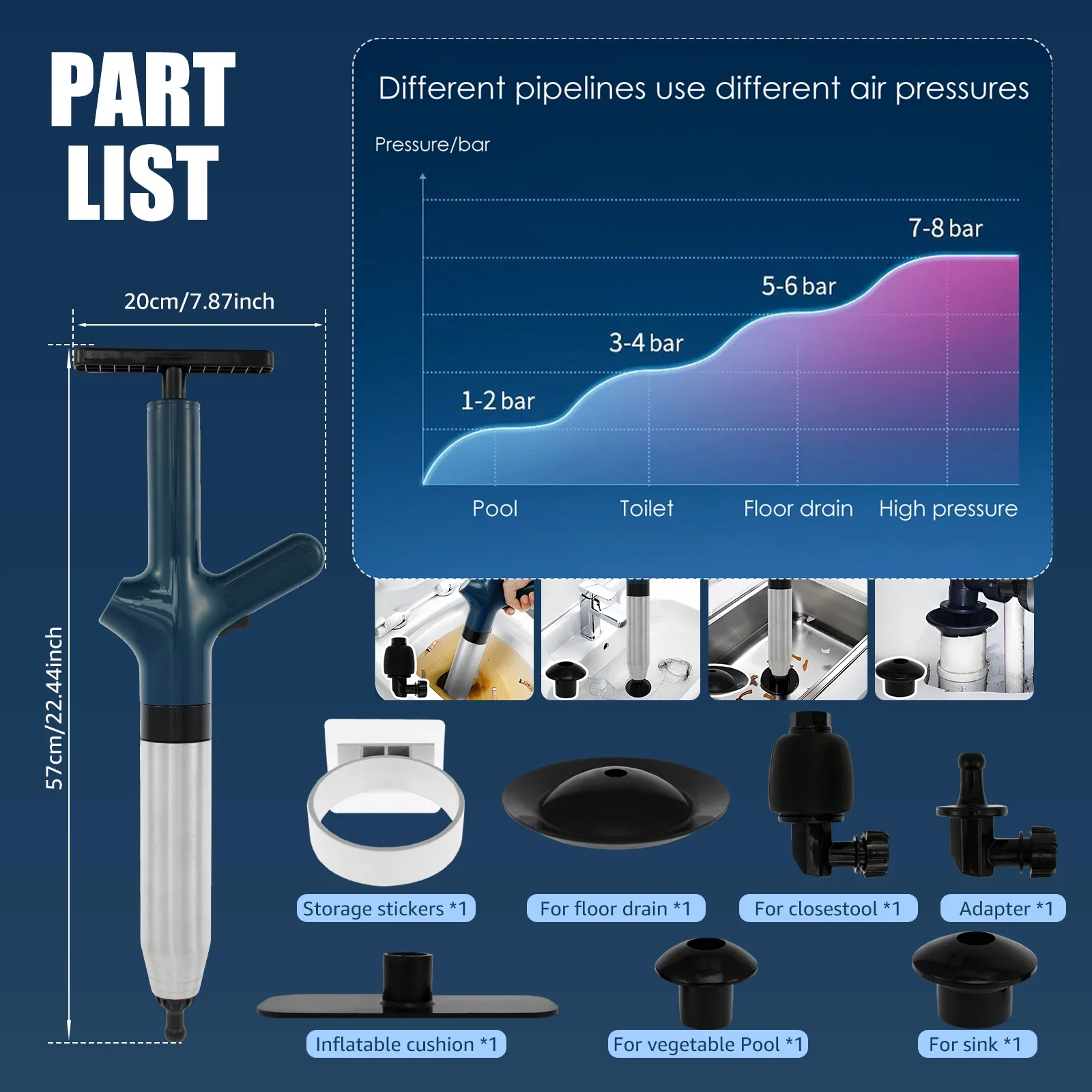 Toilet Unclogger High Pressure Air Toilet Plunger with Real-Time Barometer Drain Clog Remover for Toilet FloorDrain Kitchen Sink