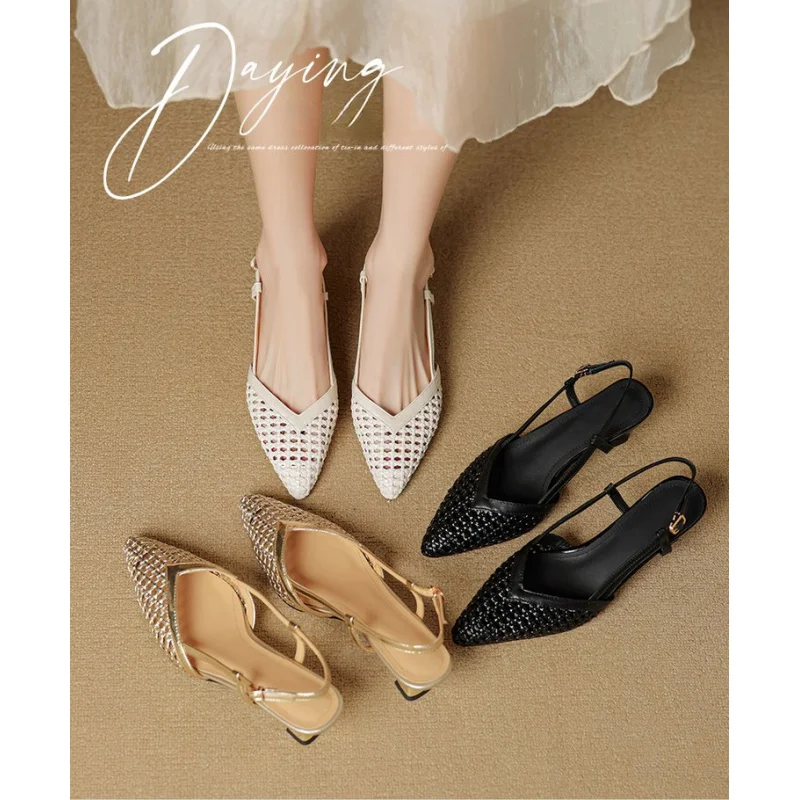 Nuevos Tacones de Aguja Dorados con Tira Delgada para Mujer, Zapatos de Tacón con Punta en Pico, Mules de Oficina, Sandalias de Verano, Estilo Stiletto 2026