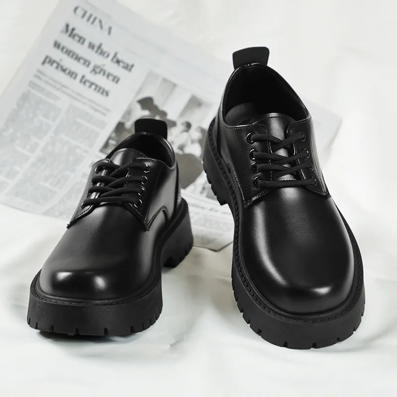 Autumn 2025 New Men's Business Derby Shoes Black Leather Loafers for Men Chef Shoes Men's Korean Platform Formal Dress Footwear