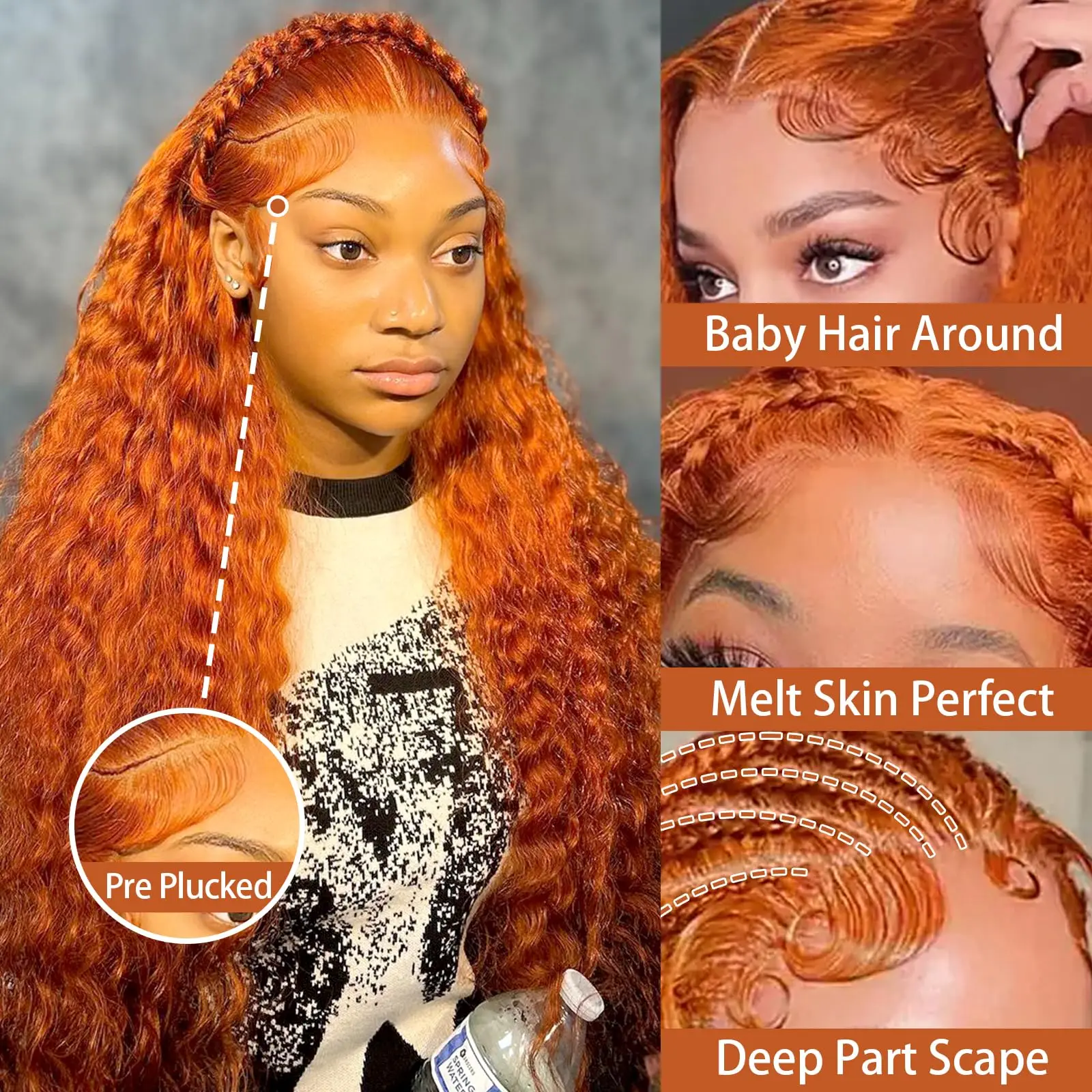 26 Inch Ginger Wig Human Hair 13x4 HD Transparent Lace Frontal Wigs #350 Ginger Orange Deep Wave Lace Front Wigs For Black Women