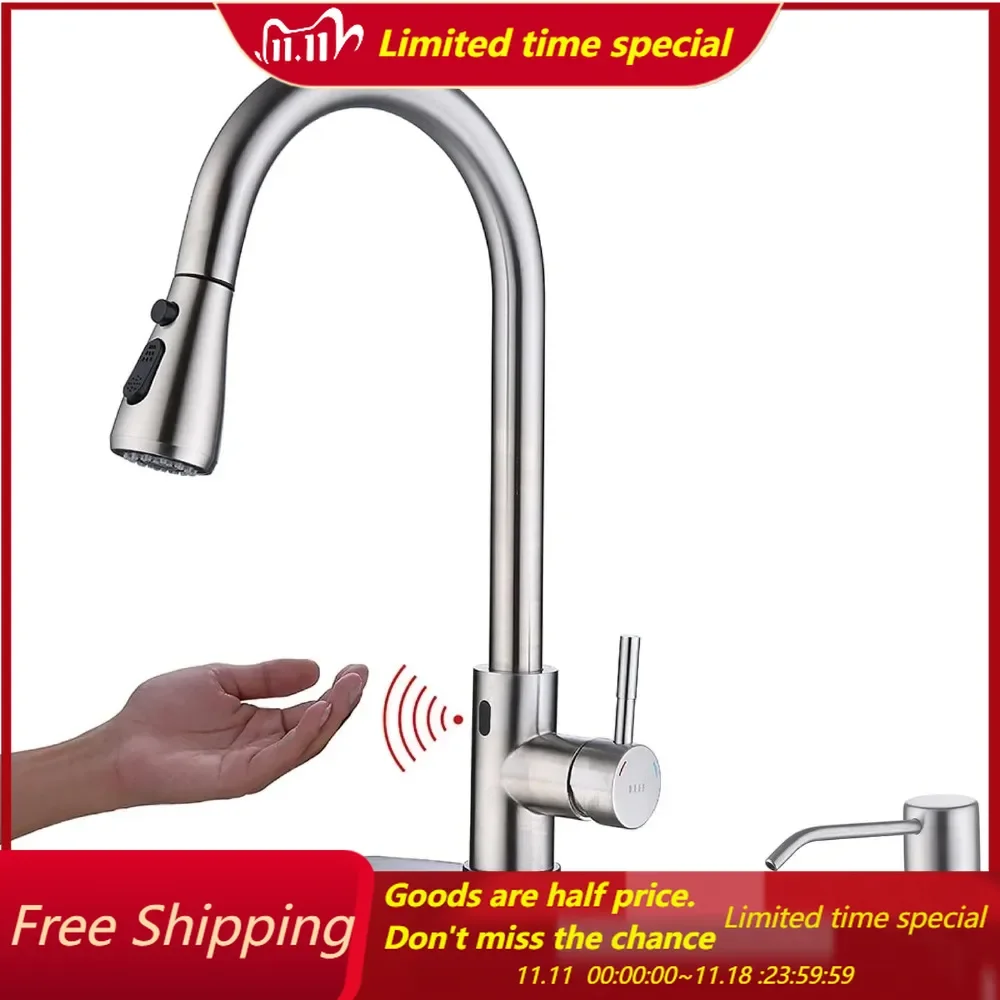 

Touchless Kitchen Faucet with Pull Down Sprayer, Motion Sensor Kitchen Faucet with Kitchen Soap Dispenser