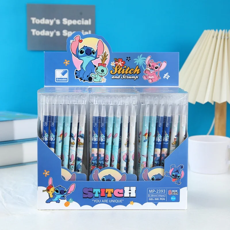 

48pcs/lot Creative Disney Stitch Erasable Gel Pen Cute 0.5mm Blue Ink Signature Pens Promotional Gift School Supplies