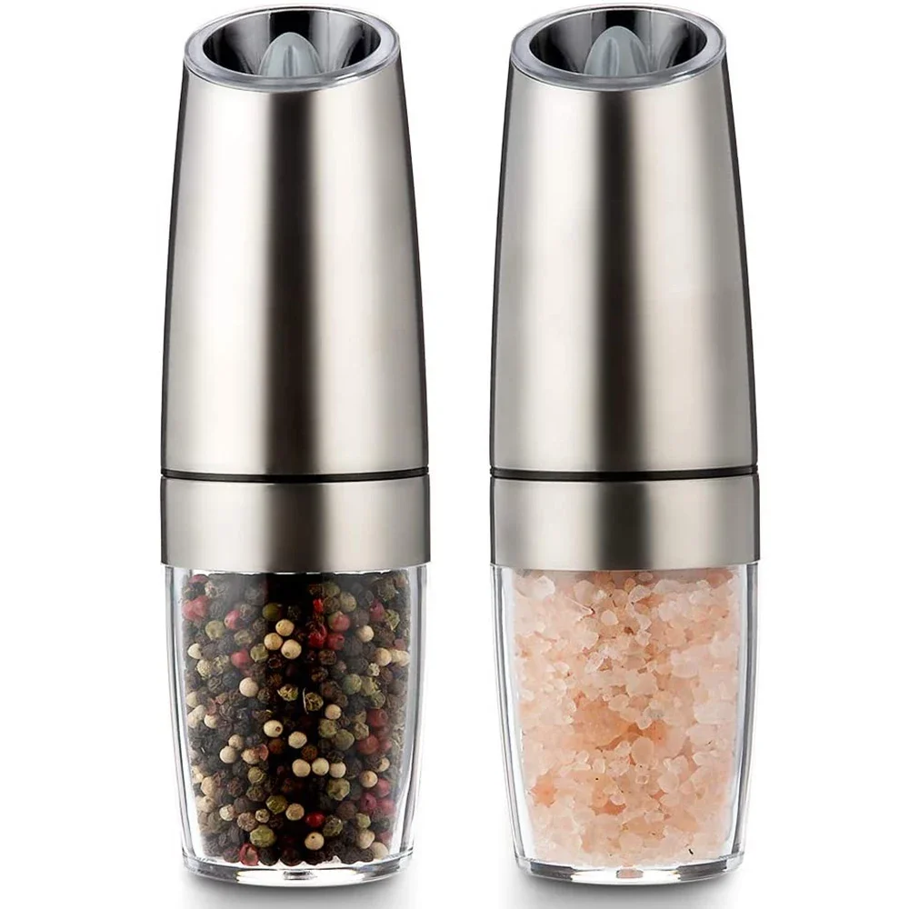 Electric Salt Pepper Grinder with LED Light - Automatic Spice Mill for Kitchen - Adjustable Grain Spice Grinder - Gravity Pepper