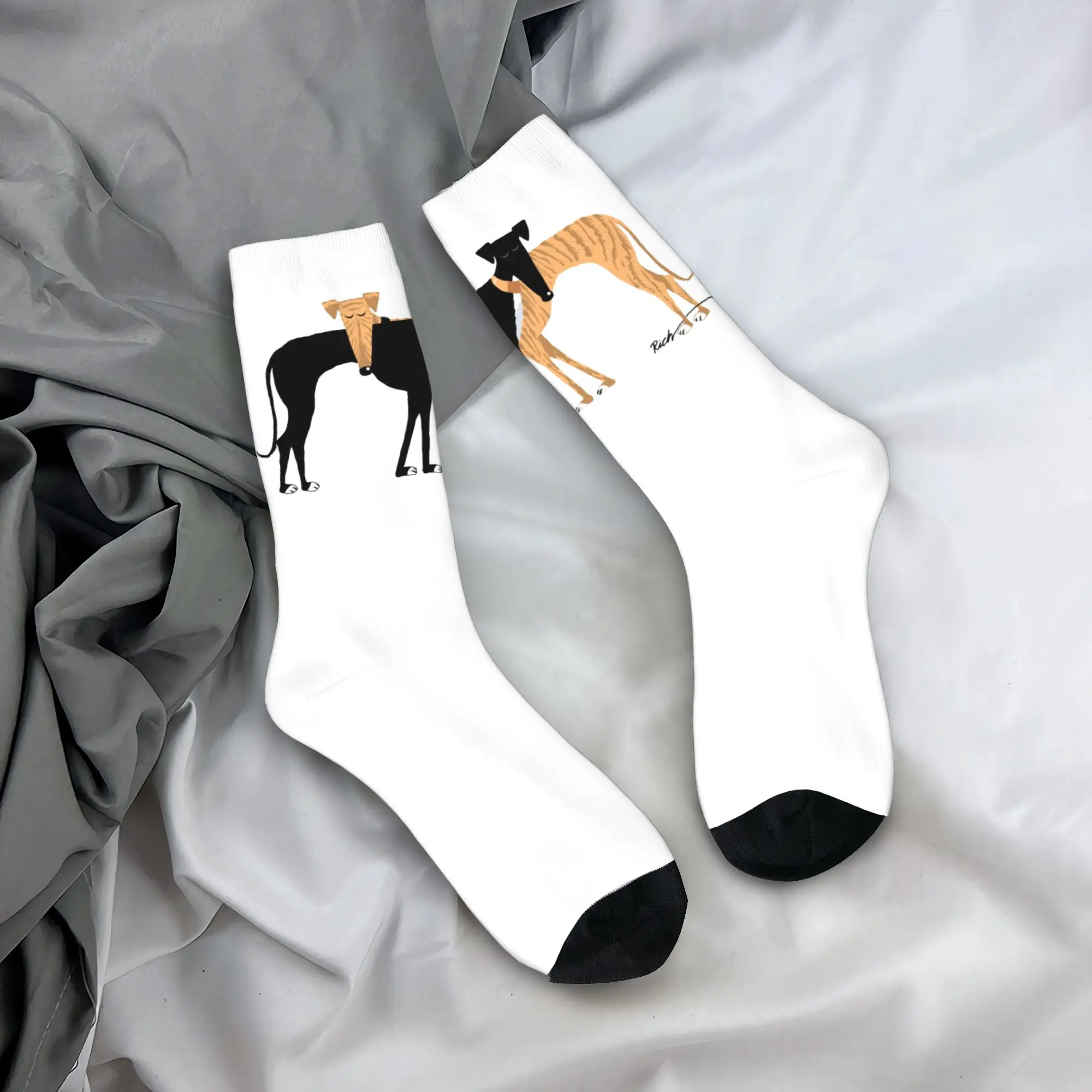 

Custom Greyhound Dog Mens Crew Socks Unisex Cool Head Rest Brindle Hound Spring Summer Autumn Winter Dress Socks
