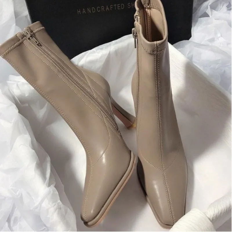 

New Thin High Heel Women's Ankle Boots Fashionable Pointed Toe Short Boots Ladies Elegant Shoes Winter Short Plush Women's Pumps