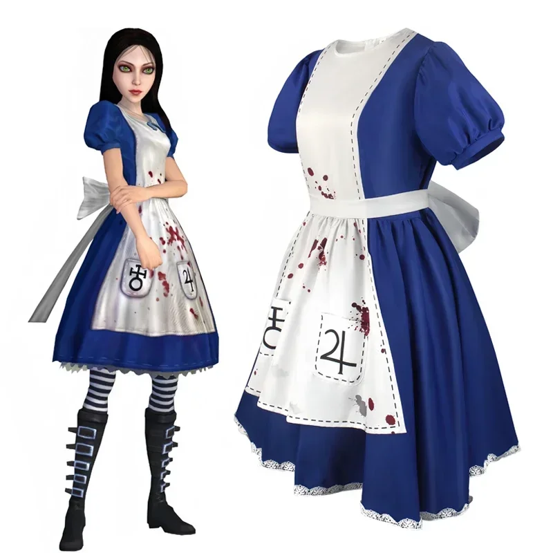 

Anime Alice Princess Dress Maid Apron Dress Game Madness Returns Alice Cosplay Costume For Women Girls Halloween Party