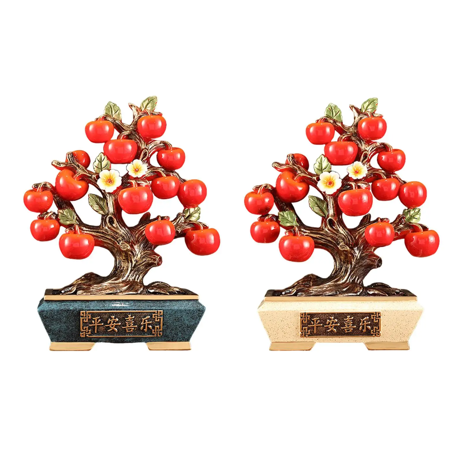 Persimmon Resin Statue Table Centerpiece Handmade Artwork Desktop Fengshui Figurine for Home Office Housewarming Party Cabinet