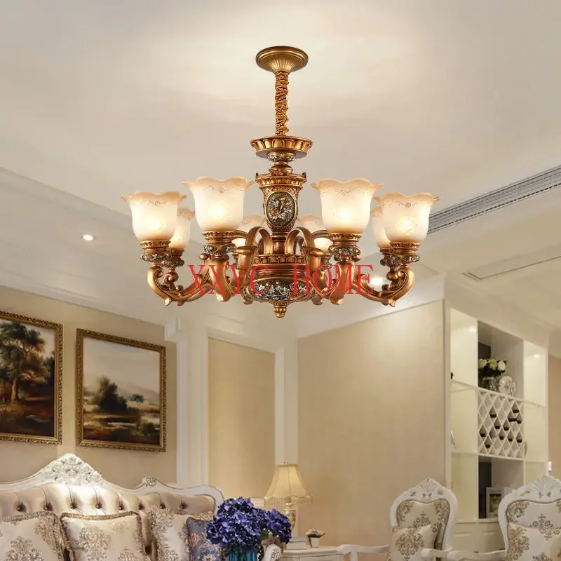 

Lamp in the Living Room American Wrought Iron Resin Restaurant Chandelier Simple European Retro Villa Duplex Building