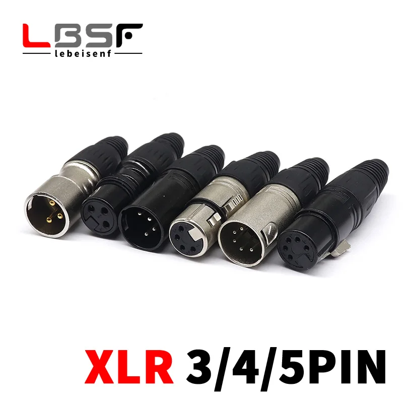 XLR 3/4/5 Pin Male/Female Microphone Audio Cable Plug Connector Cannon MIC Cable Terminal Black Silver Microphone Plug