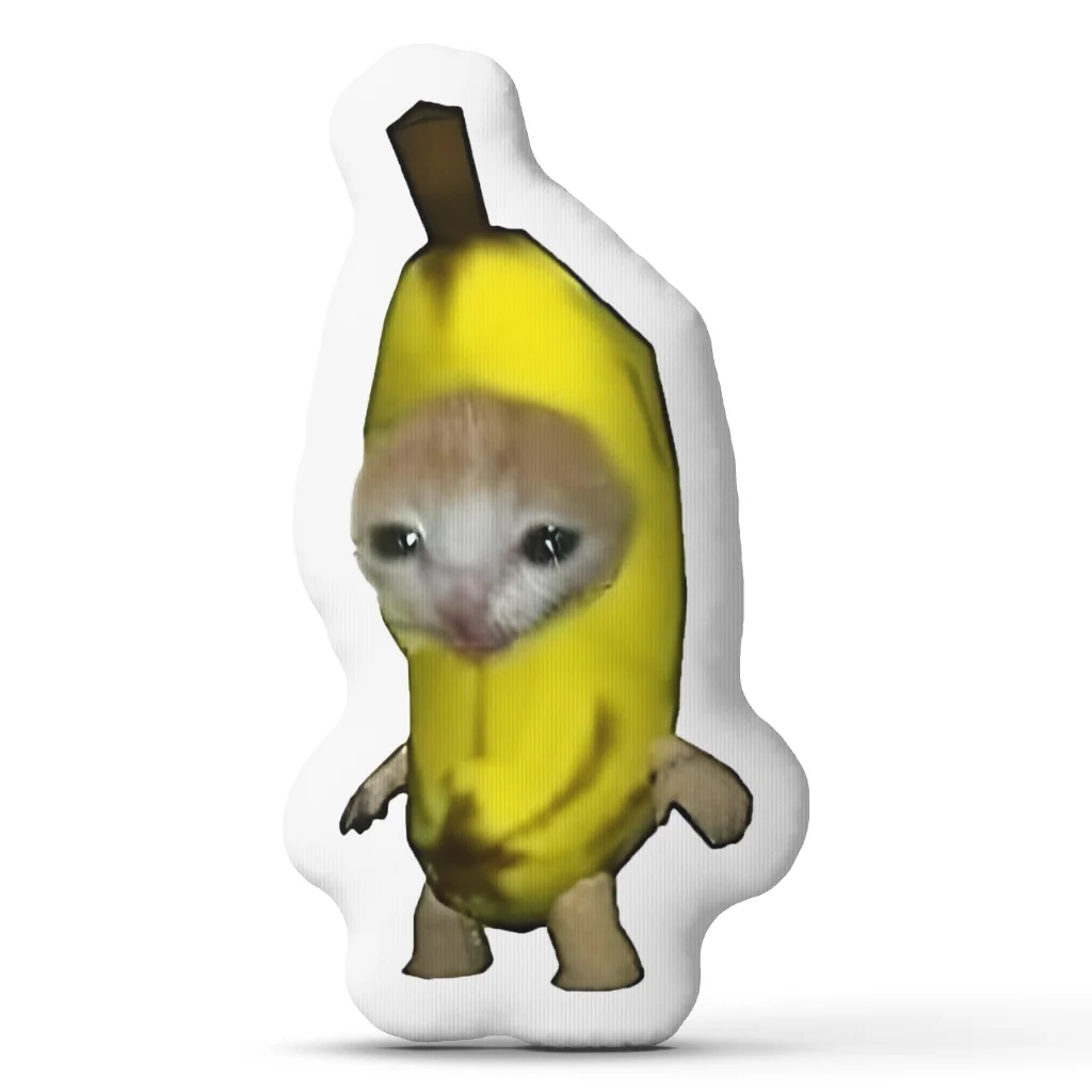 Sad Banana Cat Meme Plush Pillow Shaped Stuffed Cushion Funny Cat in Banana Costume Throw Pillow Sofa Home Decor Gag Gift