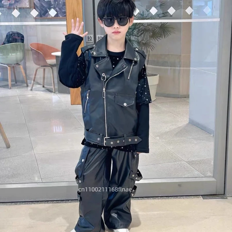 

Модная одежда в стиле хип-хоп для мальчиков, повседневный комплект жилетов в стиле панк для девочек, костюмы для джазовых танцев, костюмы для танцевальных выступлений