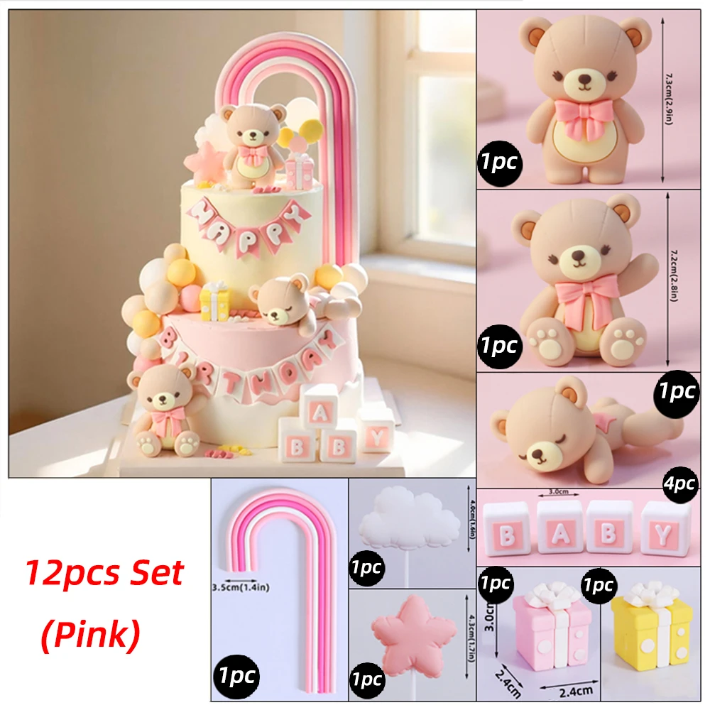 INS Bär Kuchen Topper Blau & Rosa & Grün Bär Kugeln für Junge Mädchen Baby Dusche Geburtstag Party Dekorationen 1. Geburtstag Party Supplies – Detail 8
