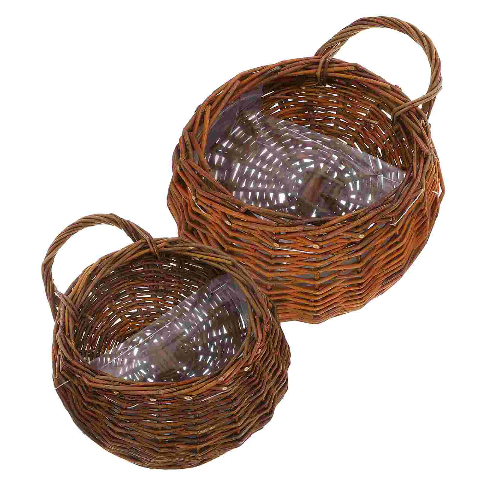 

2 Pcs Rattan Wall Hanging Flower Pot Basket Woven Flowerpot Stable Multi-function Plant Container