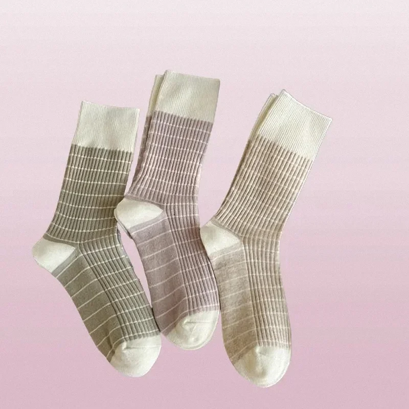 Chaussettes mi-longues à rayures confortables pour enfants, style collège, polyvalent, décontracté, mignon, automne, hiver, 3/6 paires