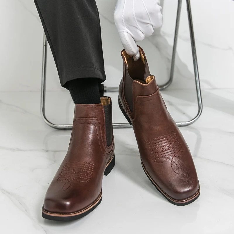 

Size 38-46 Winter Men Business High-top Chelsea Boots Men Casual Comfortable Embroidered Ankle Boots Social Boots Men