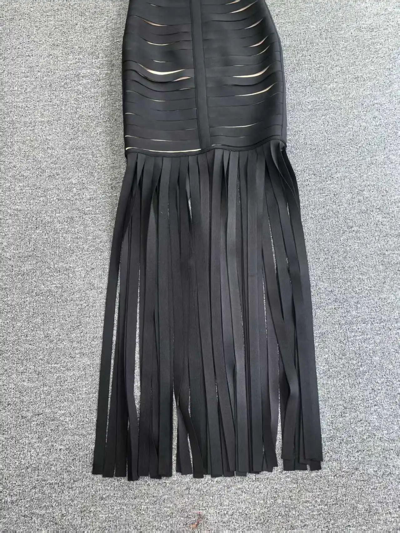 Vrouwen sexy mouwloze vierkante kraag zwarte kwastje lange bandange jurk elegante avondfeest verjaardag jurk ontwerp clubjurken