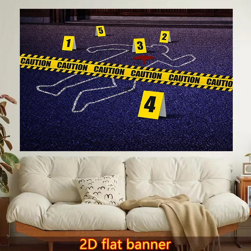 1pc  2D Flat Printed Wall Tapestry, Crime Scene, Evidence Markers, Caution Tape. Room Decoration and Party Theme for Living Room or Dormitory