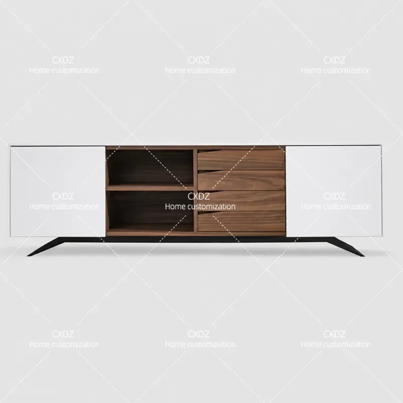 Nordic Piano Finish TV Cabinet Simple Walnut Audio Visual Console Small Apartment Living Room Floor Stand Coffee Table