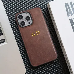 Personalized Customized Initials Name Case For iPhone 16 15 14 13 12 11 Pro Max Plus Luxury Leather DIY 3D Engraved Cover