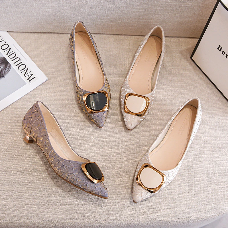 

Womens Chunky Heel Mid Heel Pumps Pointed Toe 3Cm Heel Thin Heel Design Plus Size Casual Comfortable All Match Daily Wear Dress