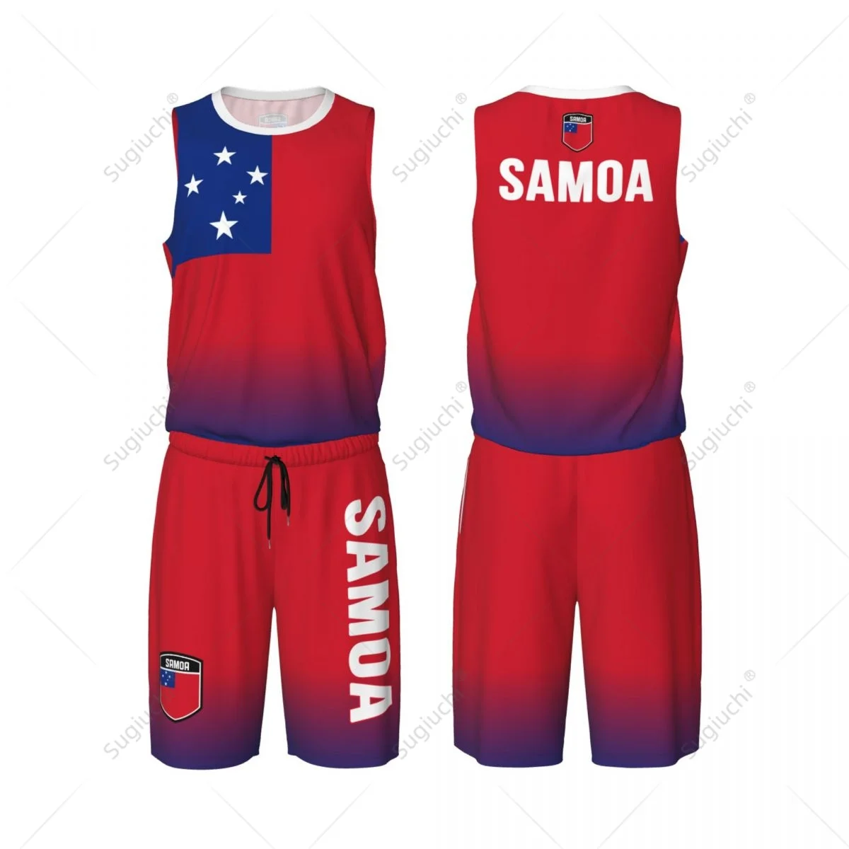 Men Samoa Flag Basketball Jersey Set Mesh Shirt & Pants Sleeveless Exclusive Team-up Custom Name Nunber Unisex