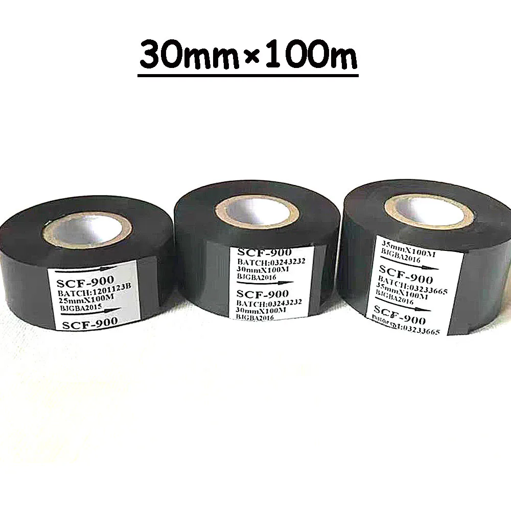 SCF900 Thermal Printer Ribbon Ink Thermal Transfer Ribbon 30mm×100m High Temperature 120-180℃ Packaging Machine Black Ribbon