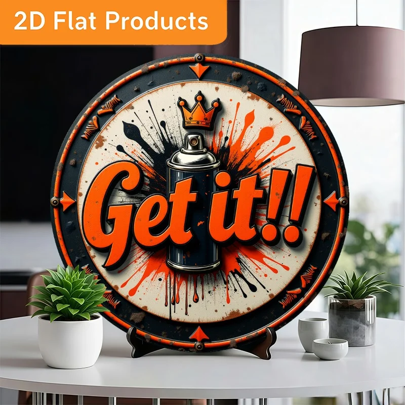 **Vintage Crown “Get It!!!” Round Wall Art Sign – 2D Floral Design, Country Style Birthday Gift for Women, Sister, Friend**