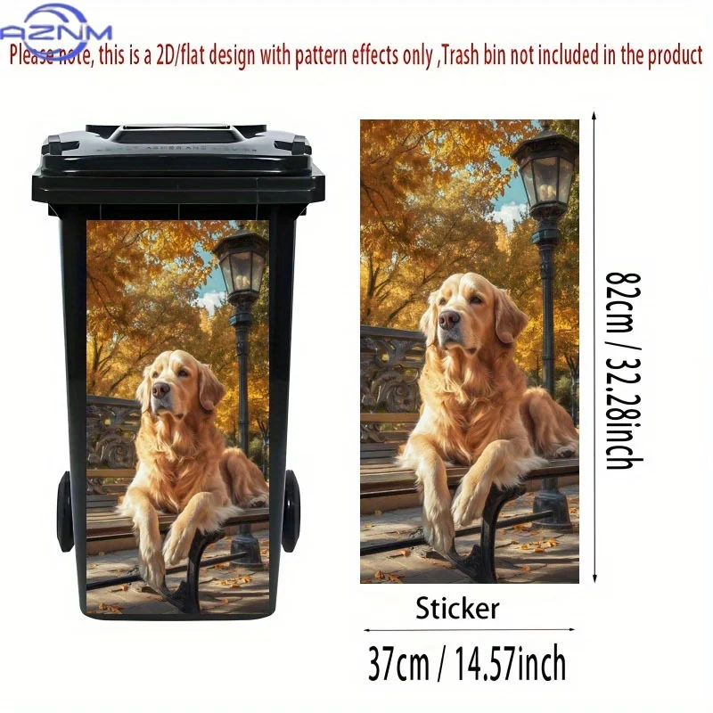 2D Flat Printing 1pc Trash Can Sticker 37×82cm Vibrant Golden Retriever Resting on Park Bench Theme Design Self-Adhesive Wallp