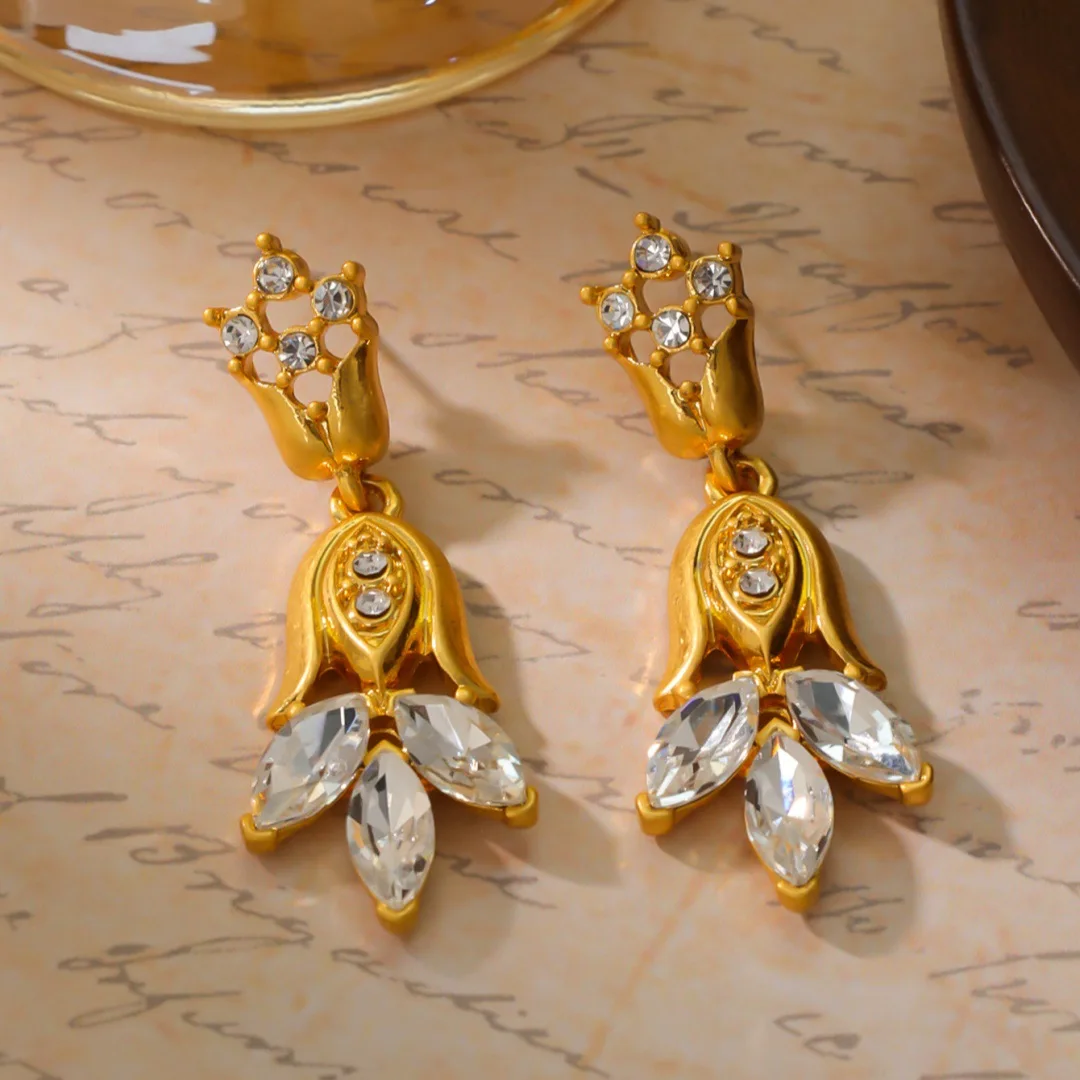 

Medieval Vintage Western Antique Cuifali Tulip Pendant Earrings Niche Design High Sense