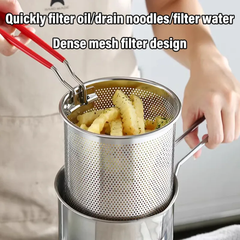 

304 stainless steel strainer fryer household small milk pot multifunctional pot Japanese fryer kitchen oil-saving small fryer