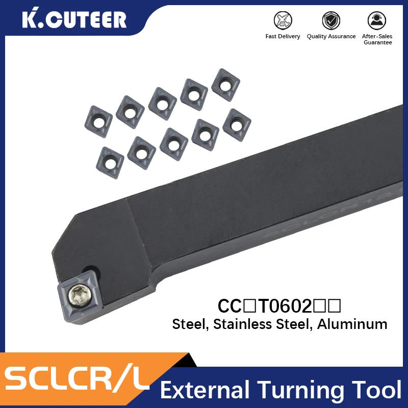 10PCS CCMT/CCGT06 Carbide Inserts + 1PC SCLCR0808H06 SCLCR1010F06 SCLCR1212H06 SCLCR1616H06 CNC Lathe Cutting Tool Holder