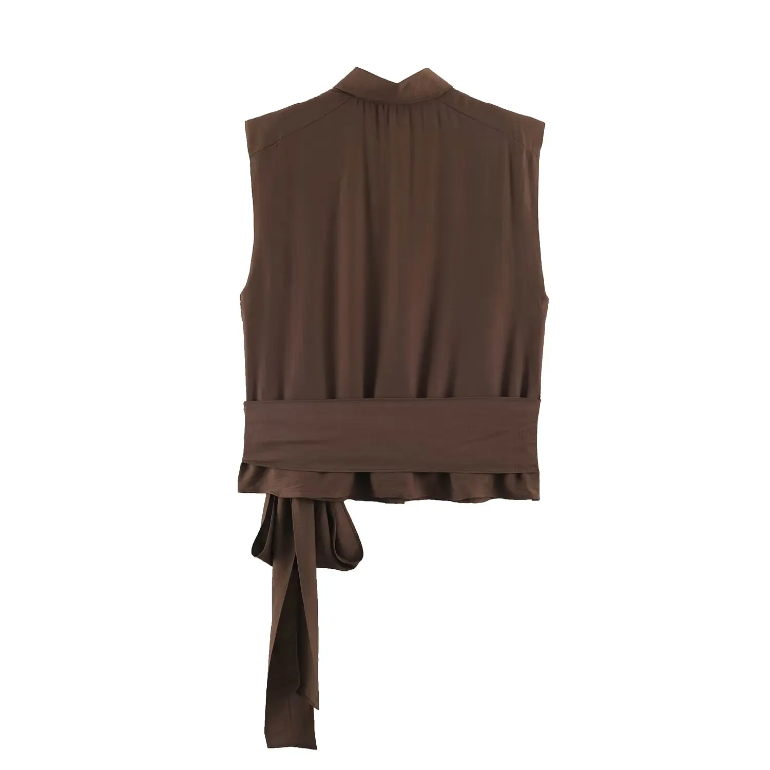 BSAY 2026 Women Satin Sleeveless Shirt Lapel Collar Button Down Blouse Side Self Tie Waist Knot Slim Fit Elegant Office Tank Top