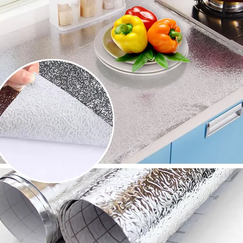40cm Aluminum Foil Wall Sticker Self Adhesive Wallpaper Oilproof Waterproof Liner For Kitchen Cabinet Drawer Countertop Cover view 3