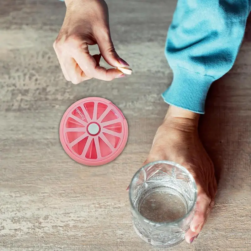 Pill Box Weekly Round Dose Weekly Pill Organizer Pill Box Case To Hold Medication Vitamin Fish Oil And Supplements