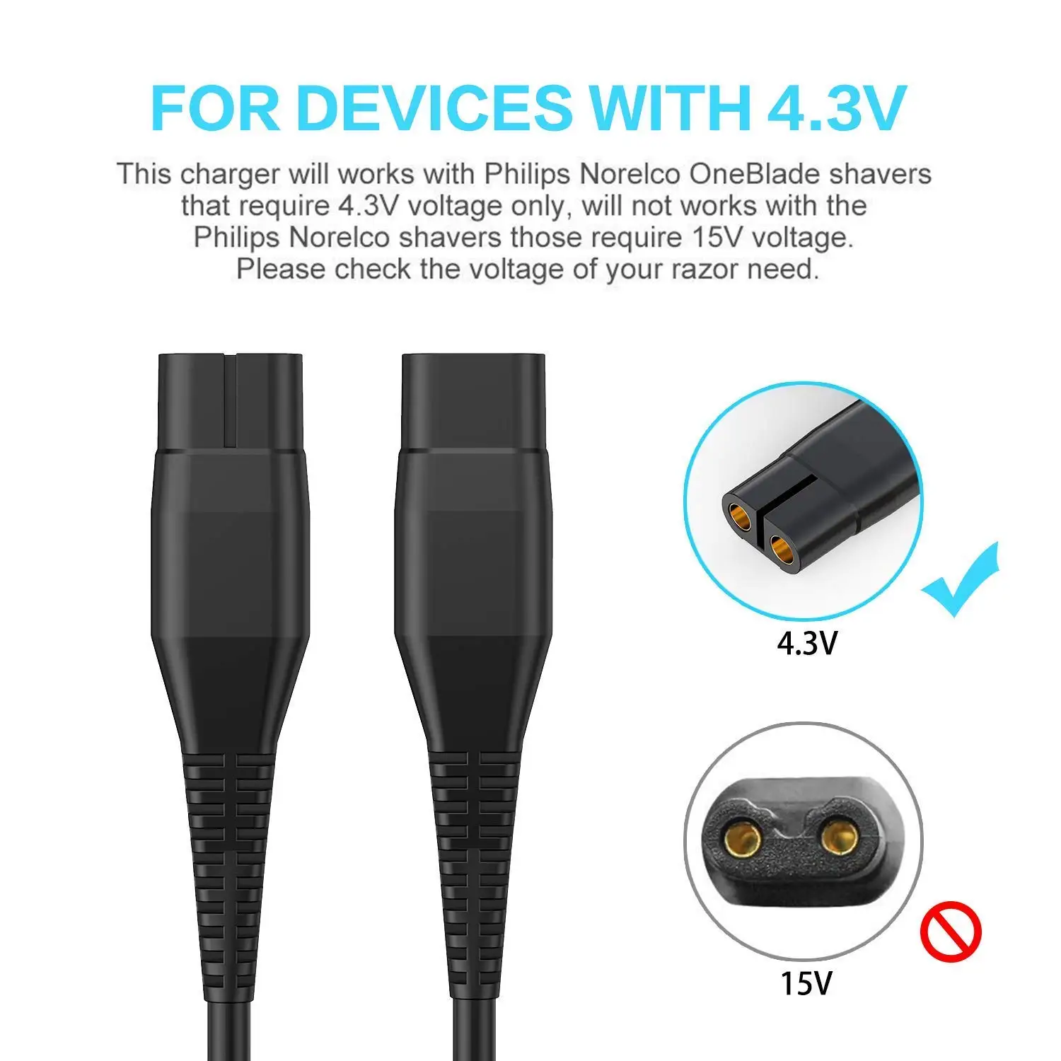 LISI 4.3V USB Charger Cable Compatible with Philips Norelco One Blade A00390 QP2520 QP2620 QP2515 QP2510 Electric Shaver