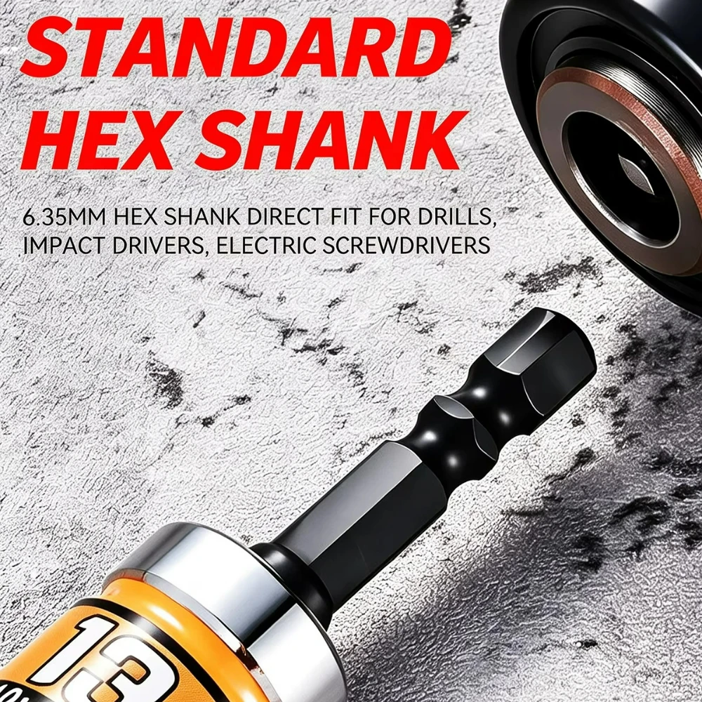 1/4 Inch Universal Impact Socket Set 15 Degree Swivel Angle 12 Point Nut Driver Bit Adapter for Electric Pneumatic Drill Repair