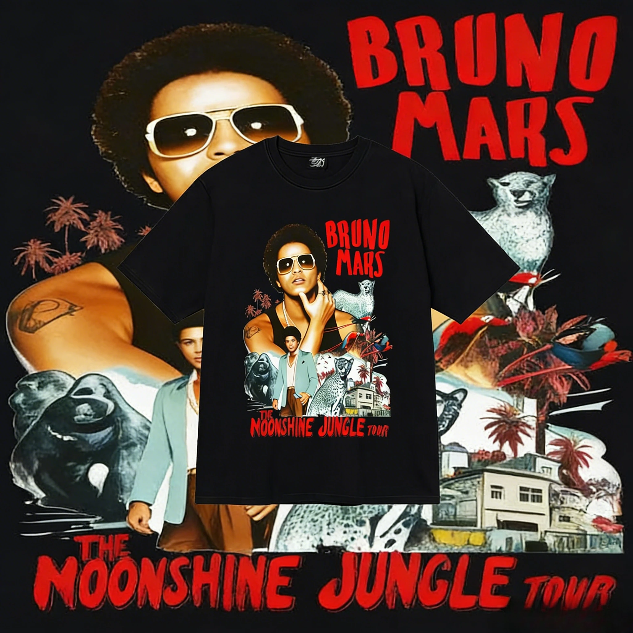 المغني برونو المريخ 24k جولة سحرية موضة تي شيرت مطبوع للرجال والنساء 2025-26 الصيف القطن الخالص 100% تي شيرت مطبوع