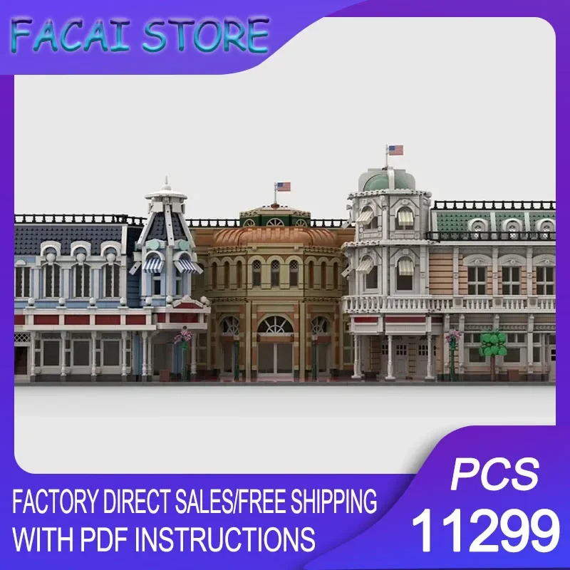 

Конструктор Moc Building Bricks: Серия Magic Kingdom Main Street – Технологичная модульная модель городской улицы, блоки для самостоятельной сборки, игрушка-подарок