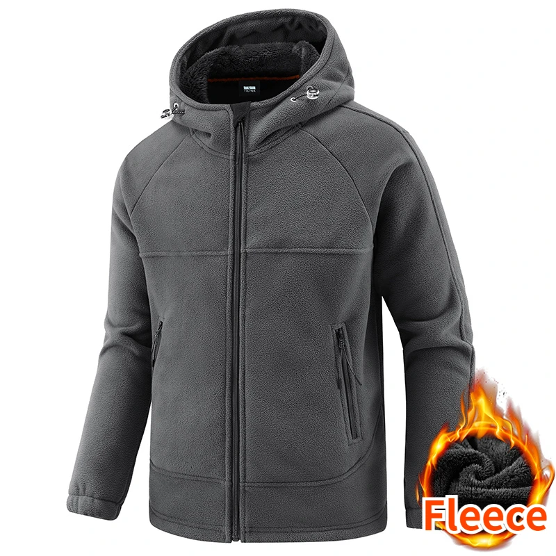 Winter Fleece Jacket Men's Vintage Khakis Thickened Warm Zipper Pocket Work Jacket Outdoor Sports Fishing Hiking Windproof Coat