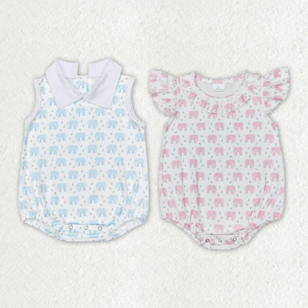

Newborn Toddler Infant Girls Boys Sibling Elephant Flutter Sleeve One-piece Rompers