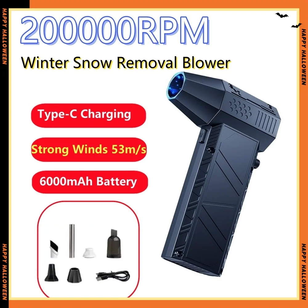 X6 200000RPM Winter Snow Removal Blower Powerful Blower Vacuum Cleaner Type-C Charging Strong Winds 53m/s Brushless Violent Fan