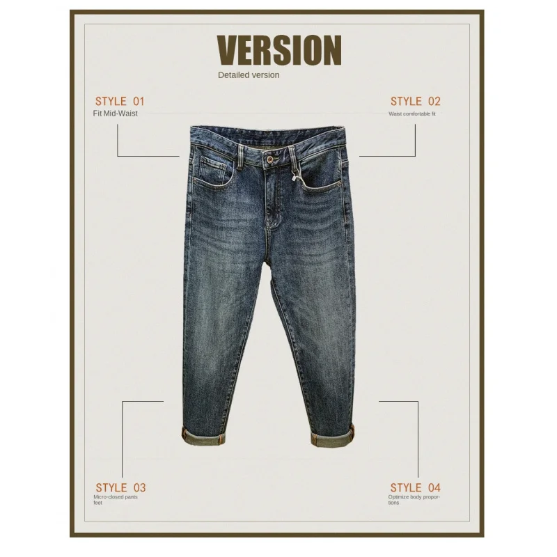 

Осень 2024, мужские джинсы, модный новый стиль, простые модные универсальные повседневные брюки, облегающие брюки с маленькими штанинами