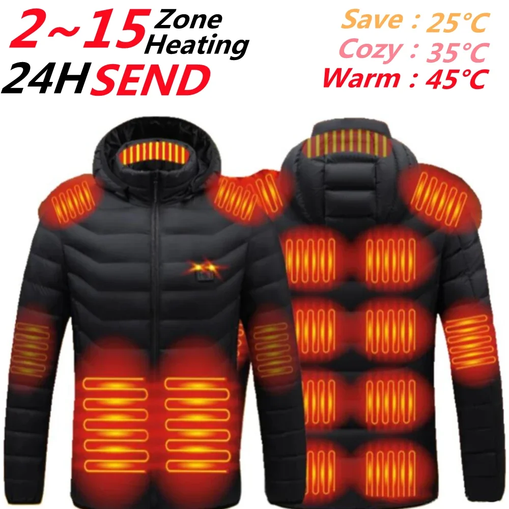 4-15 Areas Heated Jacket For Men Men's Vest USB Electric Heating Jackets Winter Outdoor Warm Sprots Thermal Coat Clothing Jacket