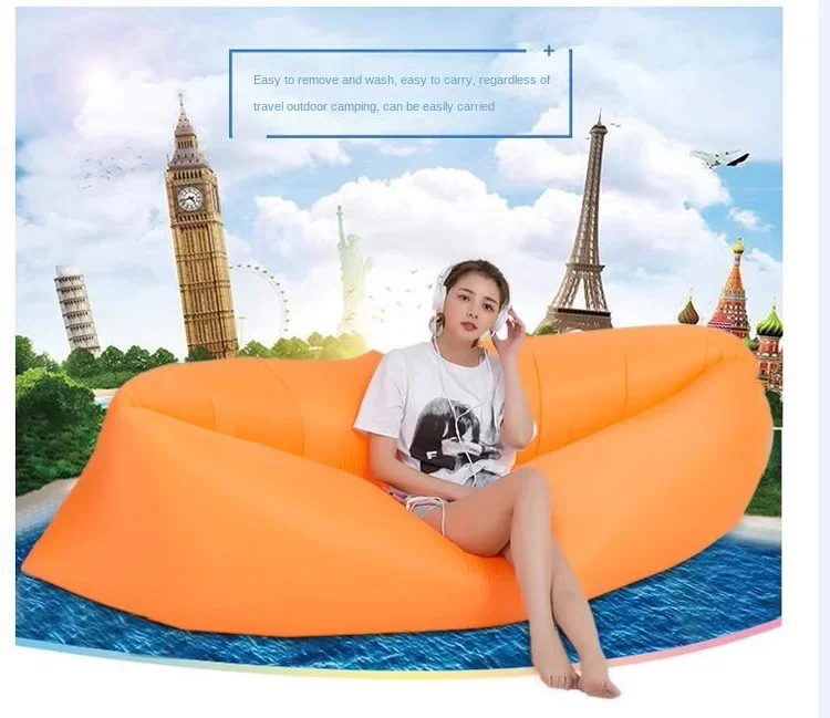 Lazy Inflatable Sofa Outdoor Portable Beach Air Sofa Folding Camping Inflatable Sofa Bed Sleeping Bag Single Person