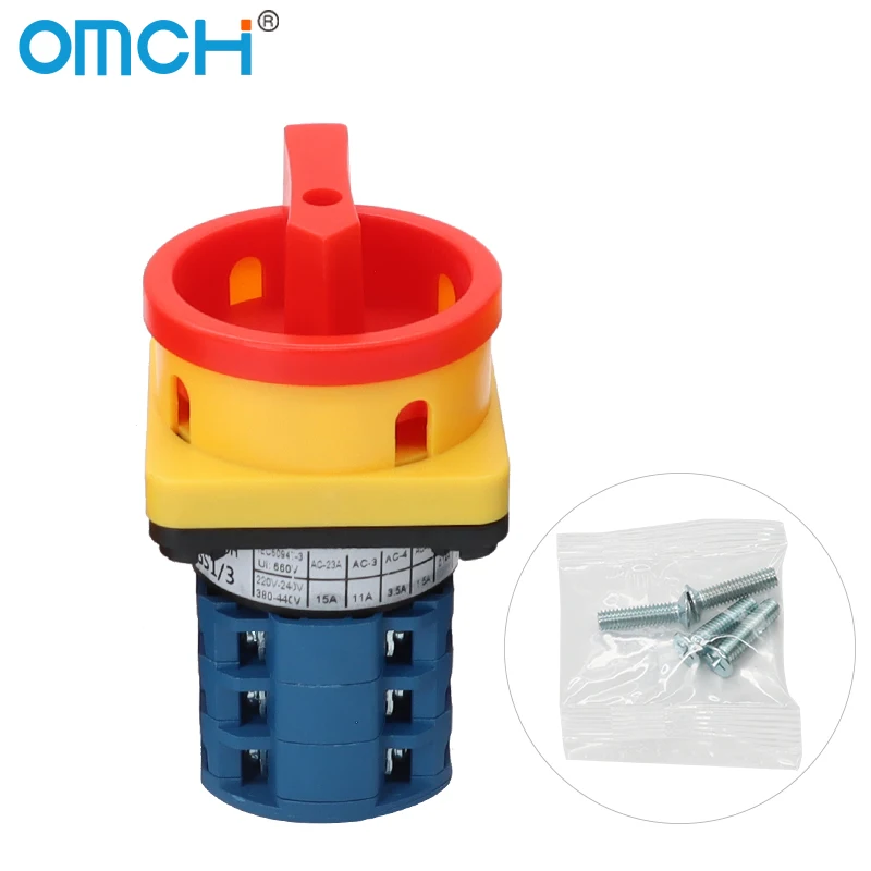 OMCH 440V Contato de Prata Série LW26GS Chave Seletora Rotativa Tipo Cadeado 20/32/63A Liga-Desliga Duas Posições 48x48mm 64x64mm 1/2/3/4 Polos