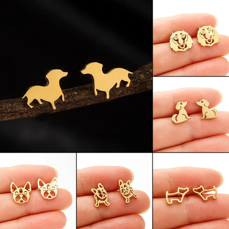 Shuangshuo Stainless Steel Dachshund Dog Earrings For Women Girls Multi Puppy Pets Animal Stud Earrings Novelty Cartoon Jewelry